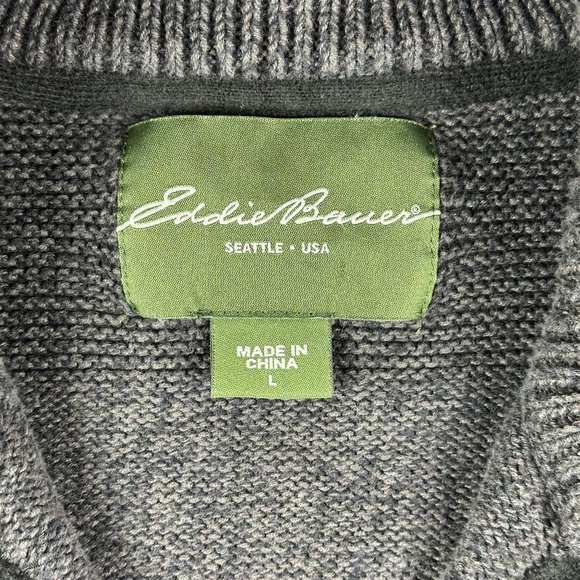 Eddie Bauer V-Neck Sweater | Quarter-zip | Large|  Charcoal Gray | Pullover - Picture 4 of 15